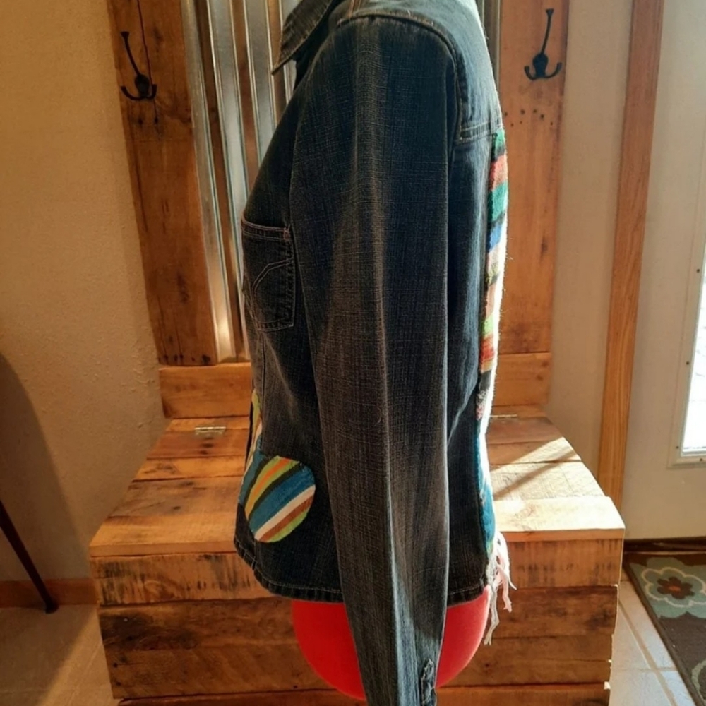 Upcycled Jean Jacket M Aztec Patch Shacket - image 4
